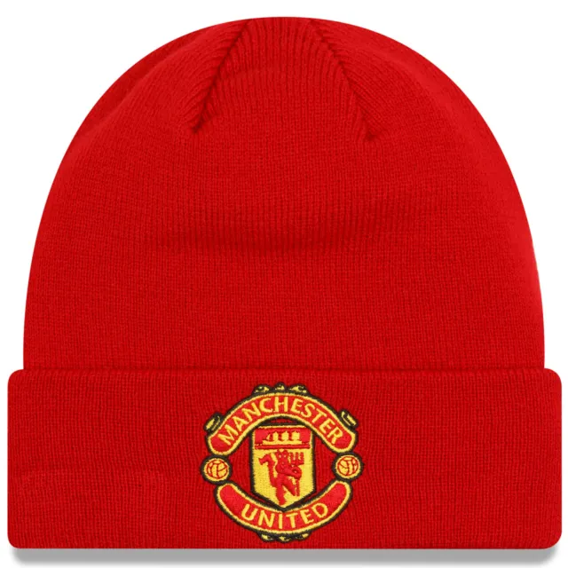 New Era Mens Manchester United Essentials Knitted Cuffed Winter Beanie Hat - Red