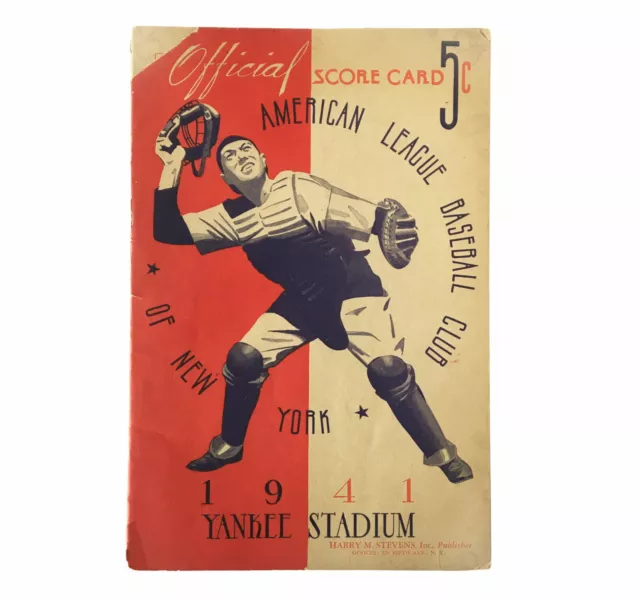 1941 Official Score Card NY Yankees vs Cleveland Indians Baseball Program