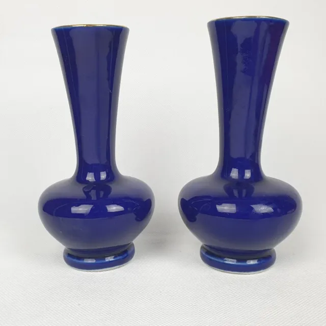 Pair of Small Vases Cobalt Blue Made In Japan Pheasants  Floral Set of 2 - 1045 3