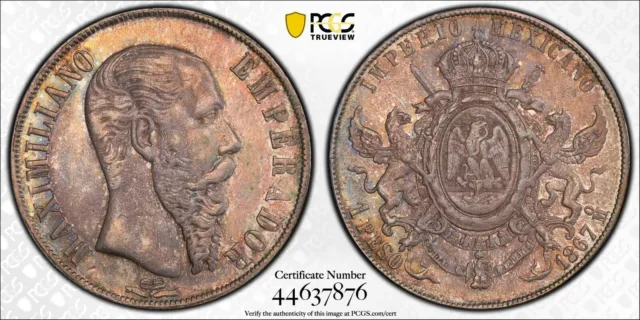 1867 Mexico Maximilian Peso Silver - Certified NGC AU Details - Rare Pedigreed