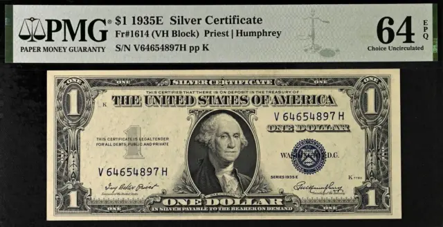 1935E $1 Silver Certificate PMG 64EPQ wanted popular Fr 1614