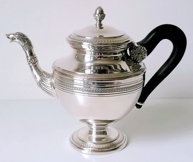 Antique Beautiful Old Sterling Silver Tea Pot Black Handle Hallmarked 20th C