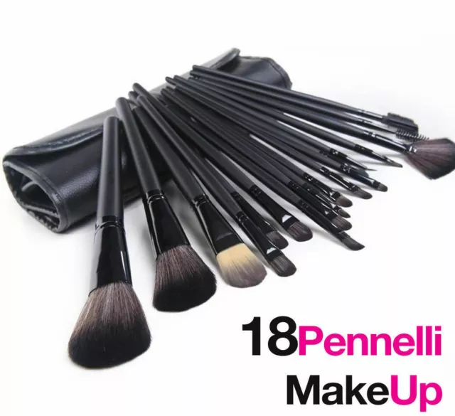 Set 18 Pennelli Trucco Cosmetica Make Up Ombretto Fard Con Custodia Borsa Sc0