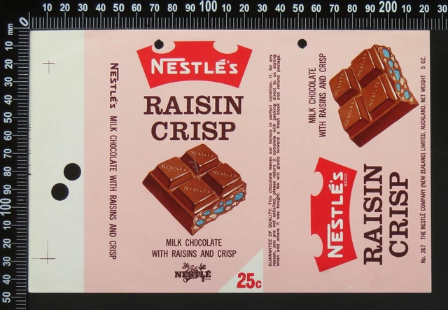 Wrapper Raisins ORIGINAL VINTAGE NESTLE (N. Zealand) 5oz Raisin Crisp Chocolate Wrapper ...