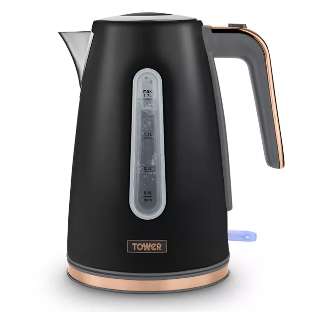 Tower Cavaletto Kitchen 1.7L 3KW Jug Kettle Black and Rose Gold Accents