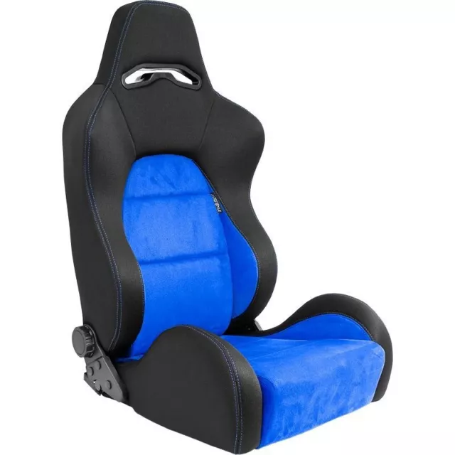 x2 Autostyle Black & Bright Blue Sports Car Bucket Seats Synth Leather +slides