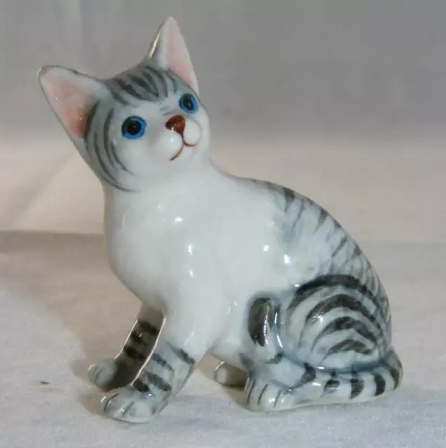 Klima Miniature Porcelain Animal Figure Grey Tabby Cat Sitting E235