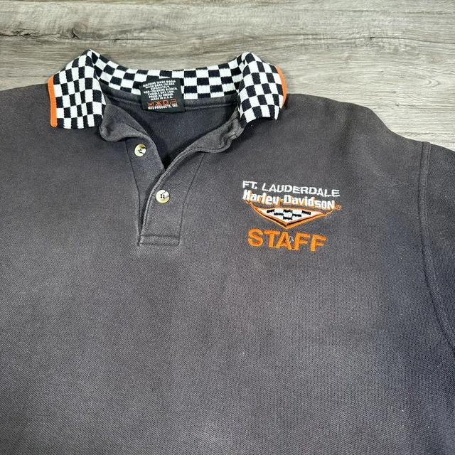 Vintage Harley Davidson Staff Polo Shirt Mens XL Black Faded Motorcycle Rare 80s