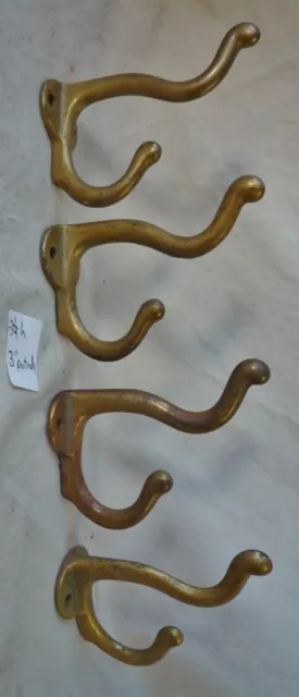 COAT HOOKS ANTIQUE  brass plated cast iron hat  have many (per Set of 4)