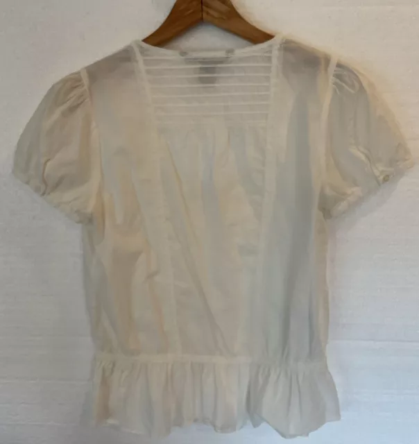 Marc Jacobs Top Shirt Women 10 White Lace Peplum Short Sleeve Button Up V Neck 3