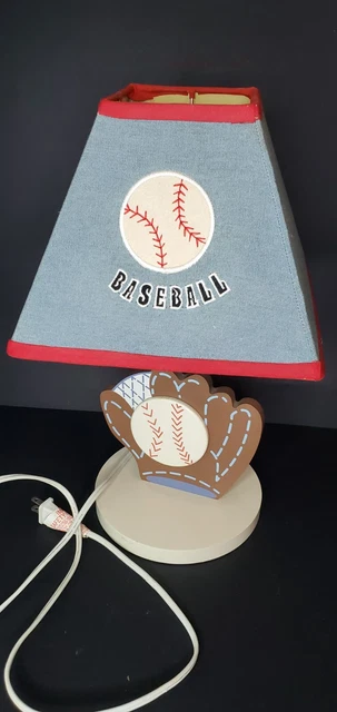 Baseball Table Lamp, Wood Base, Glove, Denim Blue Shade