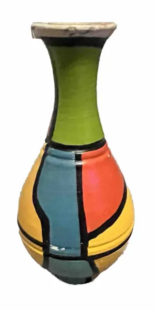 Vintage studio pottery vase, Multi Colored/ Abstract
