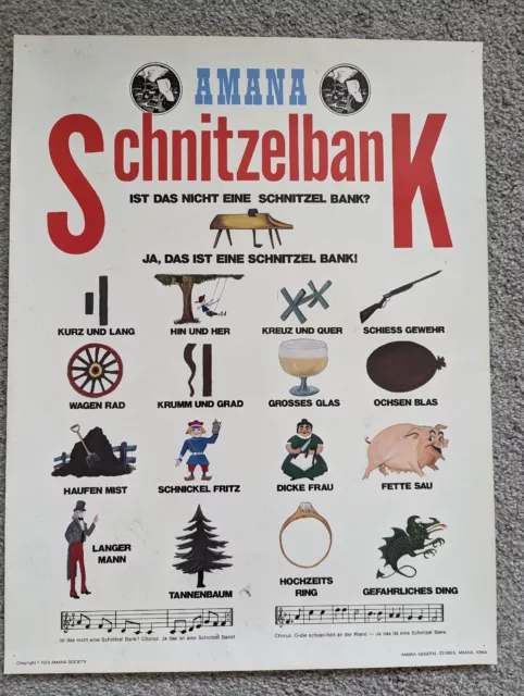 Vintage Amana, Iowa IA Schnitzelbank WALL DISPLAY Seven Historic German Villages