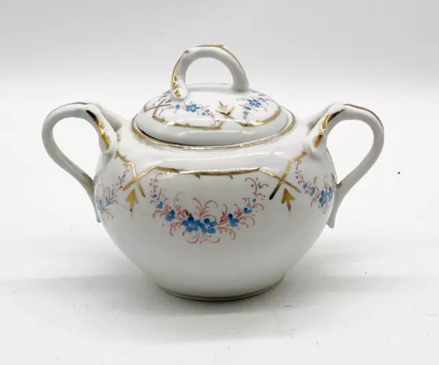 Zuccheriera Vintage Fine Bone China Blu Oro Bianco Dorato Con Coperchio