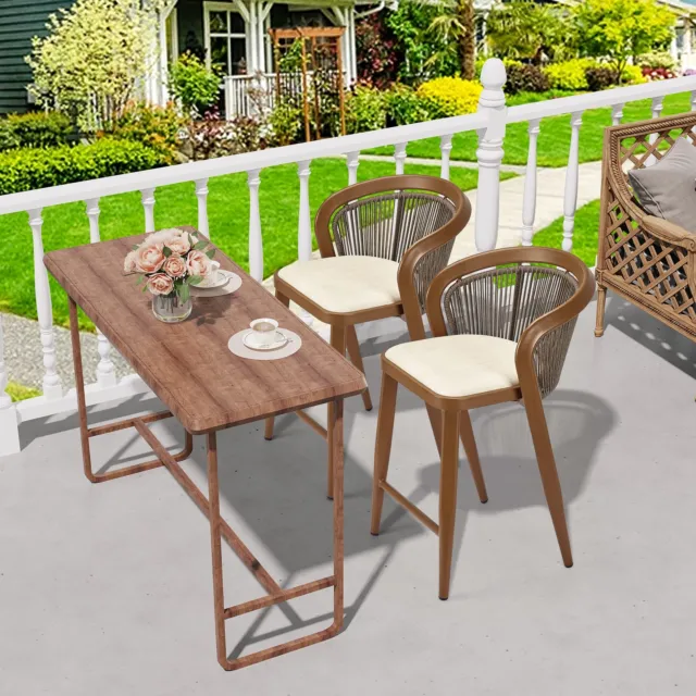 Set of 2 Outdoor Bar Stool with Back and Footrest, Embedded Seat Cushion