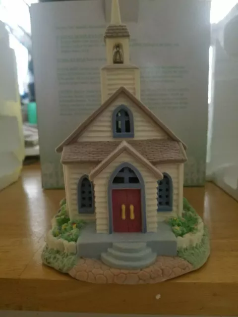 New in Box Avon Spring Valley Lighted Village Church and Bench, Sign & Birdbath.