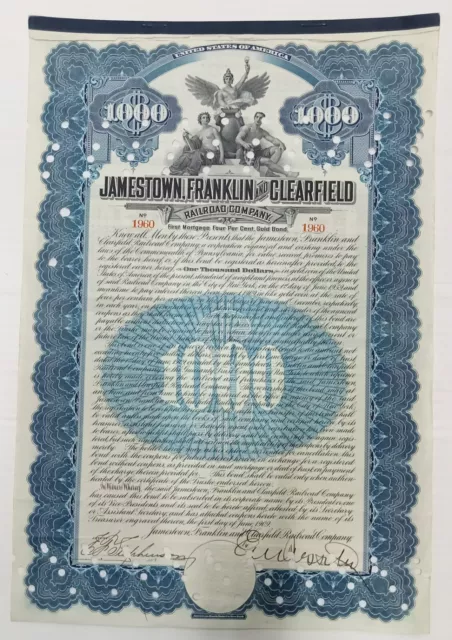 United States Jamestown, Franklin & Clearfield share certificate for 1000 shares