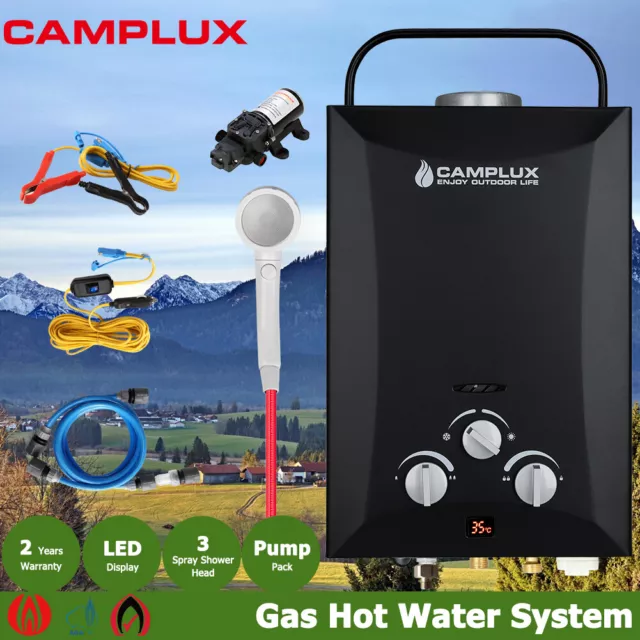 CAMPLUX 8LPM Tankless Gas Water System Pump Kit Outdoor Caravan Portable Heater