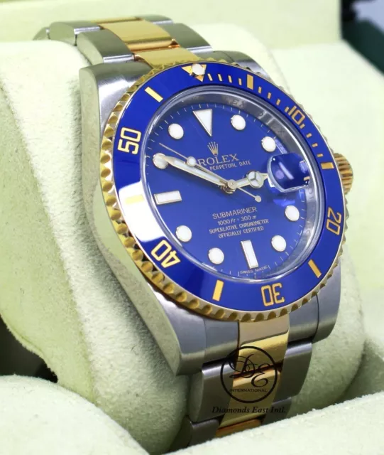 ROLEX Submariner 116613 18K Yellow Gold/Steel Blue Ceramic Watch B/PAPERS *MINT*