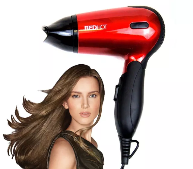 Professional Foldable Handle Hair Dryer Style with Concentrator Nozzle Red Hot
