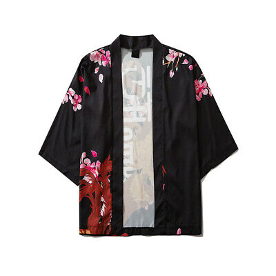 Uomo Giapponese Kimono Stampa Giacca Cardigan Larga Yukata Casual Robe Top Nuovo
