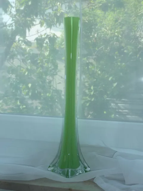 40 cm Stangenvase grün Solifleur Orchideenvase Vintage Glasvase Glas Stabvase