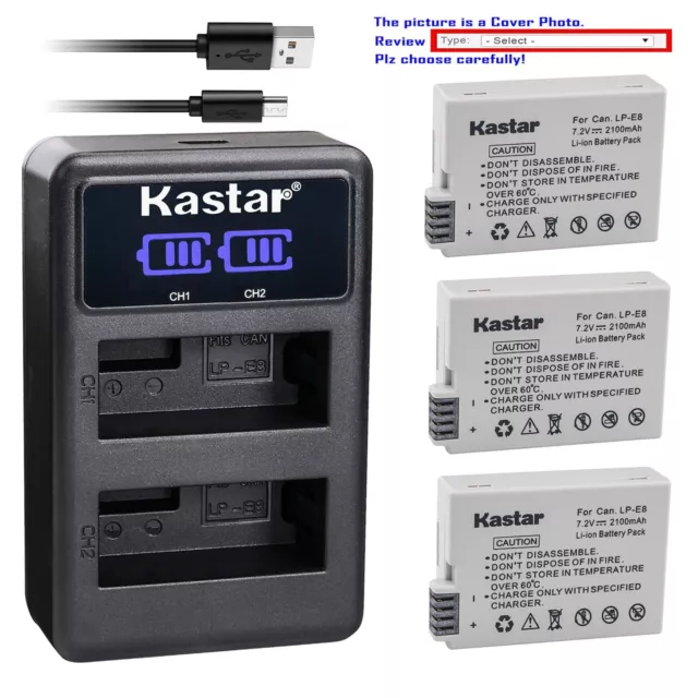 Kastar Battery LCD Dual Charger for Canon LP-E8 LC-E8 Canon EOS Rebel T4i Camera