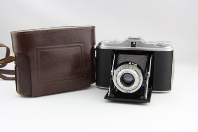 VINTAGE AGFA ISOLETTE Vario pieghevole fotocamera-Custodia in pelle marrone-Agnar LENTE 85mm 