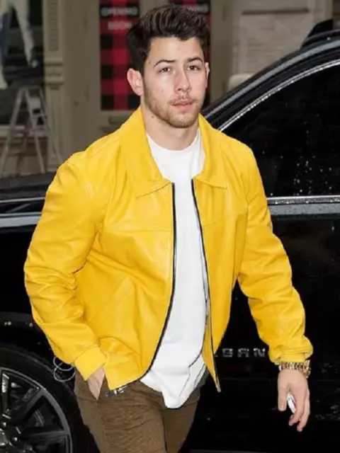 Nouvelle veste en cuir jaune pour homme. 100 % vraie veste en cuir de... 3