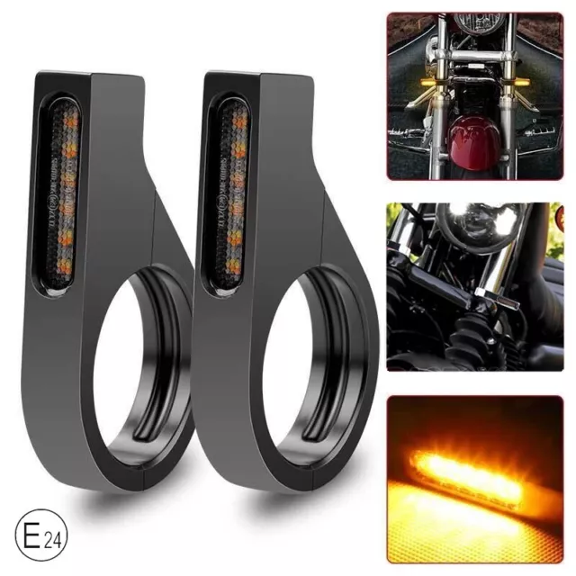 2x Fork Tube Clamp 41mm Motorcycle LED Turn Signal Mount Bracket Amber Indicator