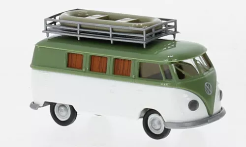 Brekina 31624 - 1/87 VW T1b Camper, Vert / Blanc, Avec Canot, 1960 - Neuf