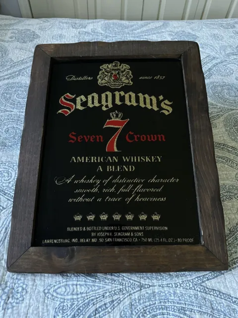 Seagrams 7 Seven Crown American Whiskey Glass Framed Mirror Sign MAN CAVE BAR