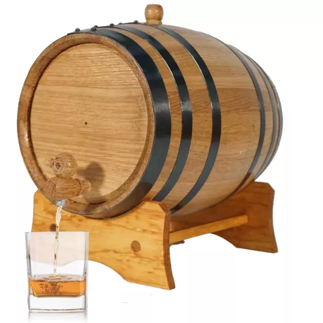 3 Liter Oak Aging Barrel with Stand, Bung and Spigot - Wooden Whiskey Barrels...