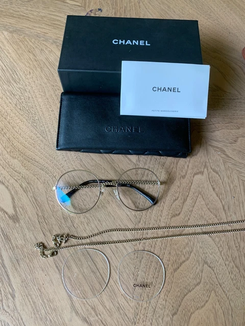 Chanel silver round oval eyeglass sunglass with chain