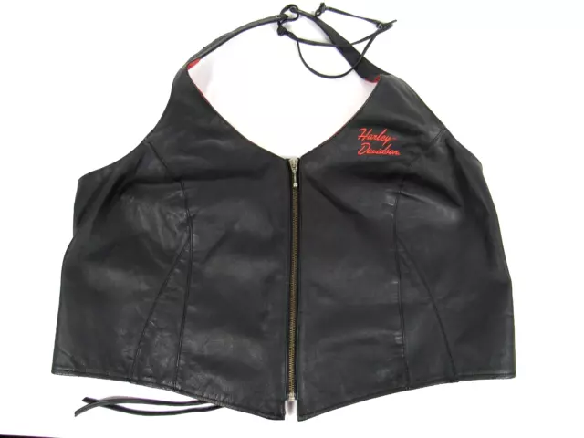 Harley Davidson Leather Halter Top Womens Sz 2W Zip Up Vest Biker Motorcycle