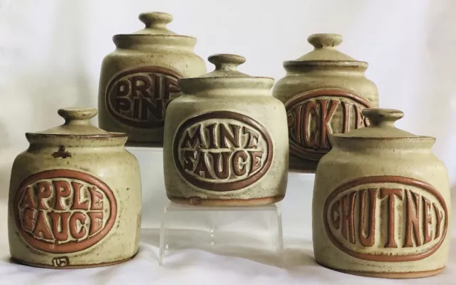 6 Mid Century Louis Hudson Vintage STUDIO Art POTTERY Lidded Condiment Jars VGC