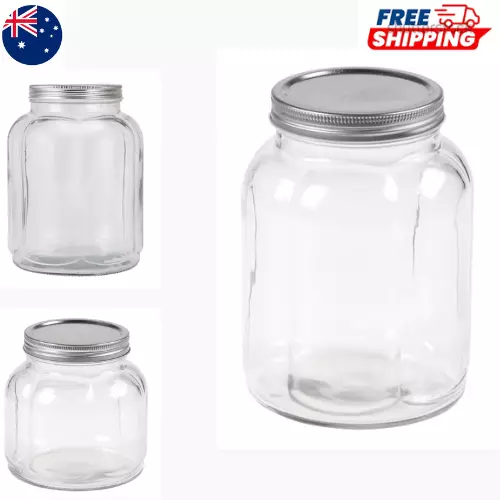 Glass Preserving Jars Fluted With Lid Canning Bottles Storage Food Containers**