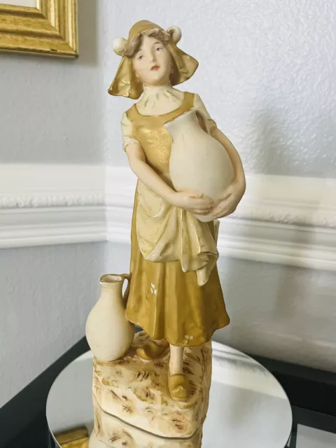 Antique Czech ROYAL DUX  PORCELAIN FIGURINE , "LADY WITH TWO PITCHERS"