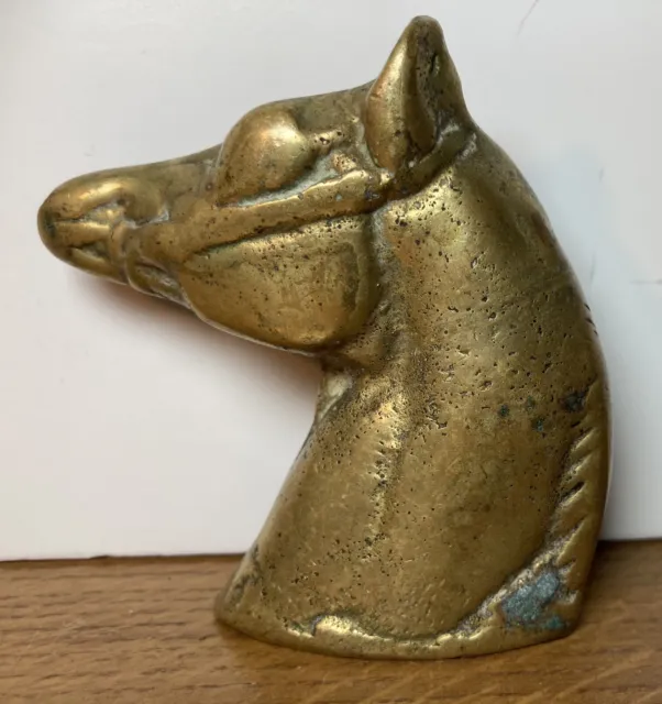 A Small Naive Brass Horse Head Ornament Height 7.5cm Solid Brass Vintage