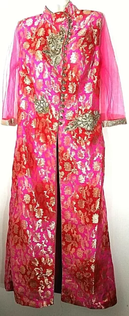 Vintage Womens Asian Floral Print Long Cheongsam Collar Jacket Dress Small S 6