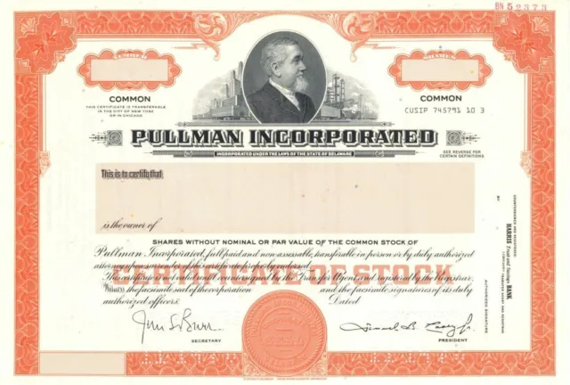 Pullman Inc. - Specimen Stock Certificate - Specimen Stocks & Bonds