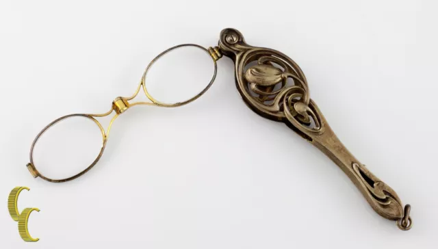 Argento Sterling Antico Ornamento Lorgnette Caricato a Molla Occhiali Tutti 2