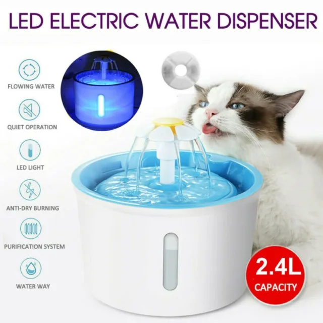 Automatic USB LED Electric Pet Water Fountain Cat Dog Drinking Dispenser Filter