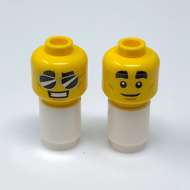 LEGO Minifig Dual Head Thick Black Eyebrows Sunglasses Smile Teeth Closed Mouth