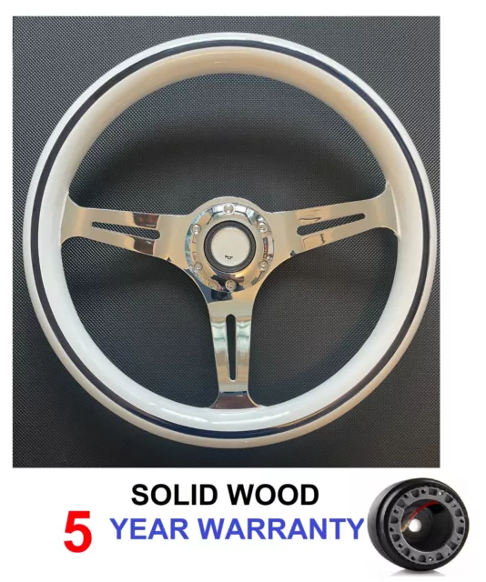 White Wood Rim Steering Wheel & Boss Kit Hub Fit Classic Vw Beetle 1960-1973