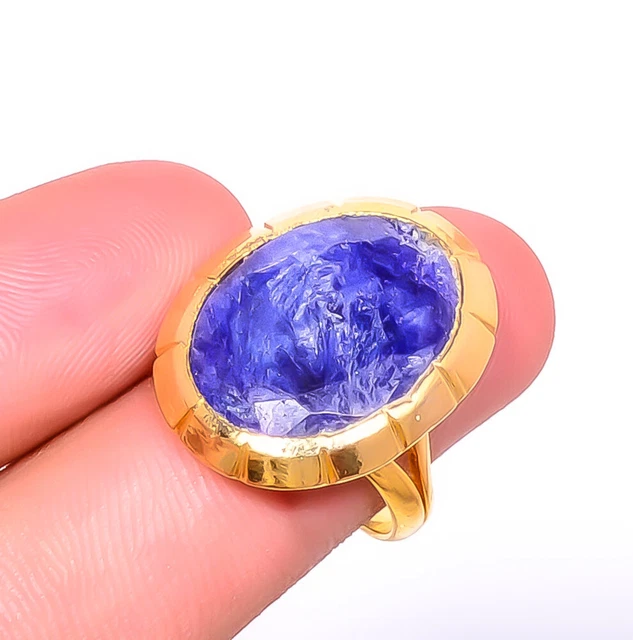 Blue Sapphire (Simulated) Silver 18k Yellow Gold Plated Ring s.8 R7623-361