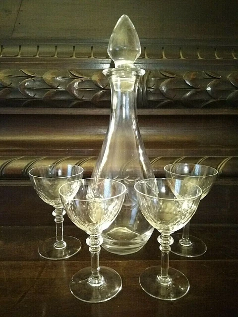 Servizio vino con bottiglia AdC & 4 bicchieri Rosenthal in cristallo molato 1960