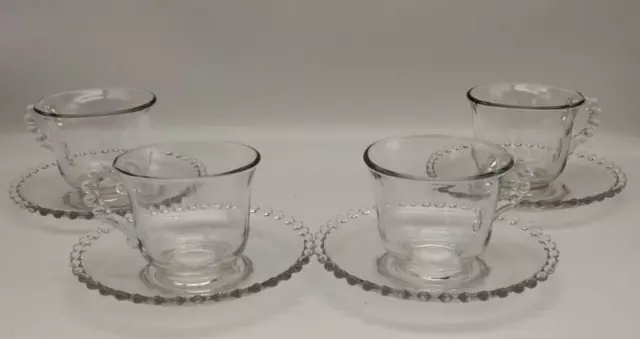 Vintage Imperial Candlewick 4 Sets of Glass Tea Cups & Saucers