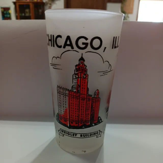 VTG MID-CENTURY HAZEL ATLAS Chicago Illinois USA SOUVENIR FROSTED GLASS