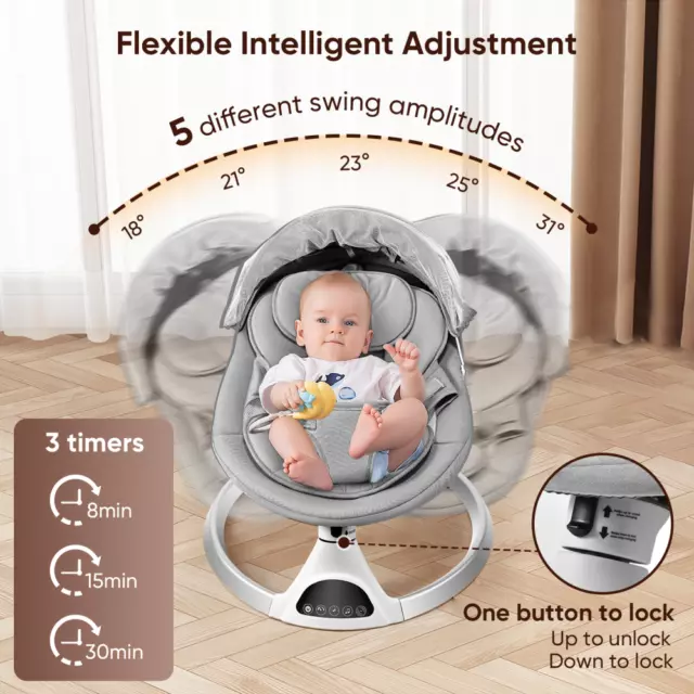 3In1 App Bluetooth Remote Electric Baby Swing Bouncer Seat Chair w. Music Timer